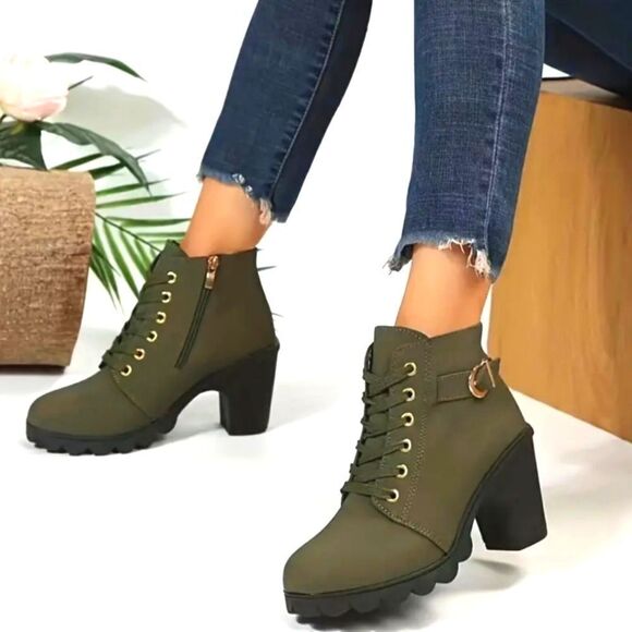 Ladies green platform boots sz 8 - Picture 5 of 7